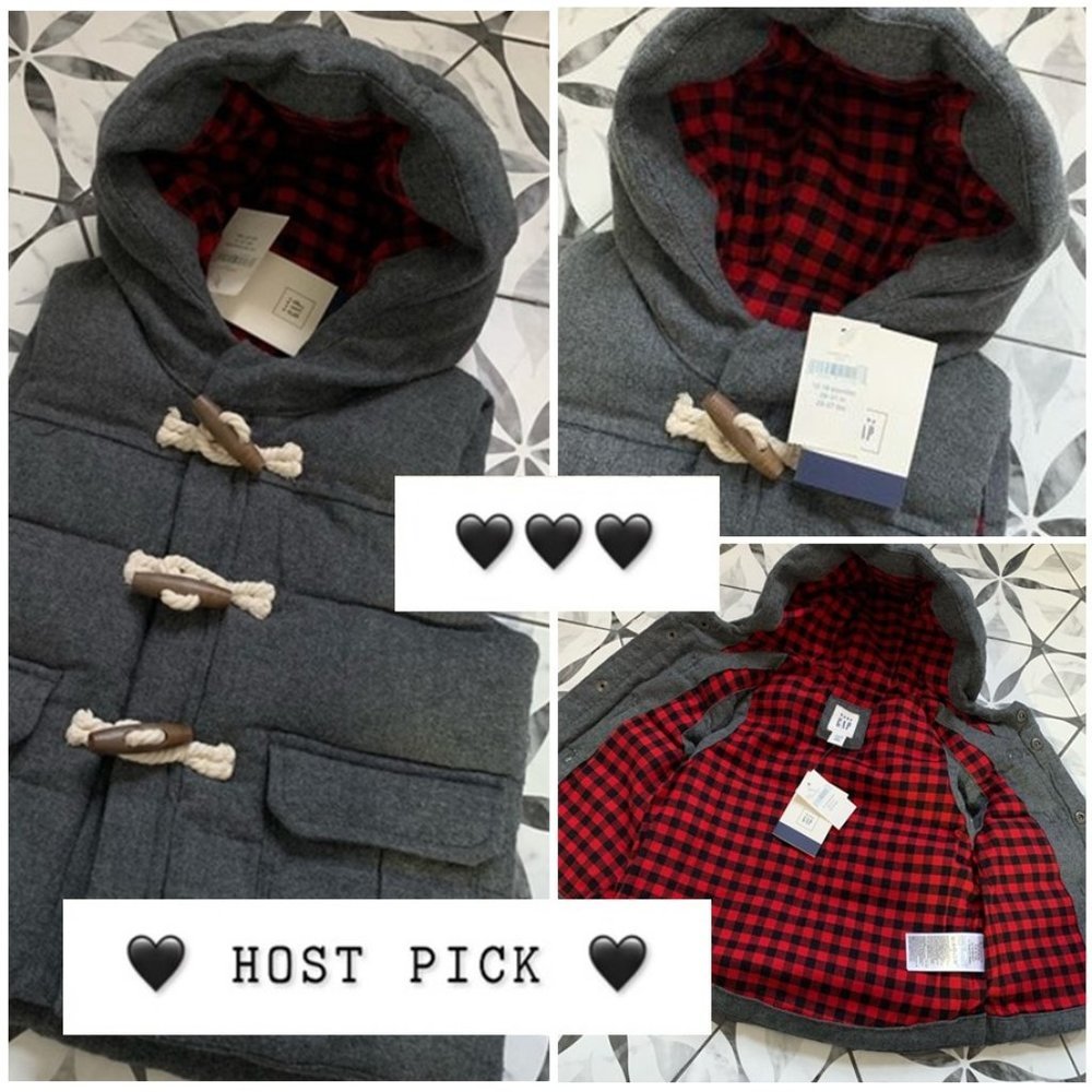 🖤𝙷𝙿🖤GAP NWT Buff Plaid Gray Puffer Vest 12-18